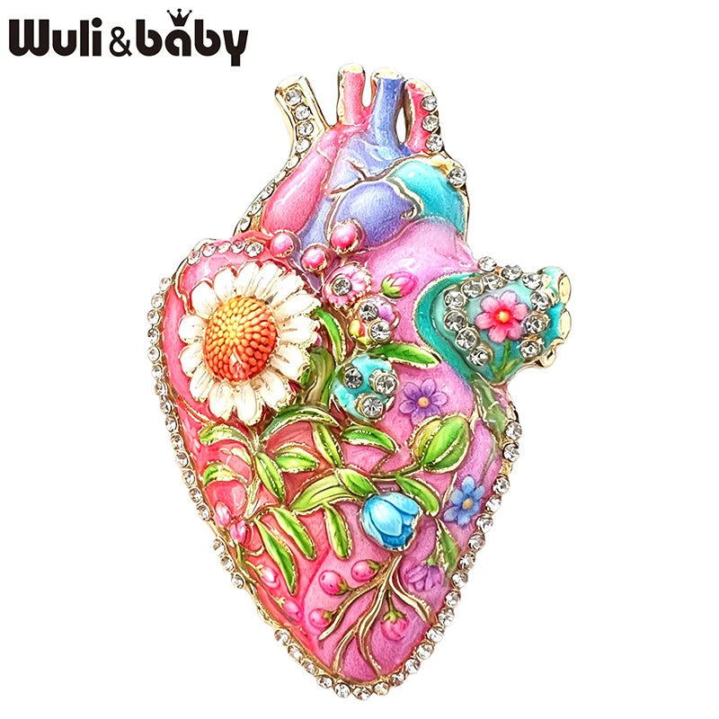 PENDRA Fable 4-Color Rhinestone Floral Heart Brooch