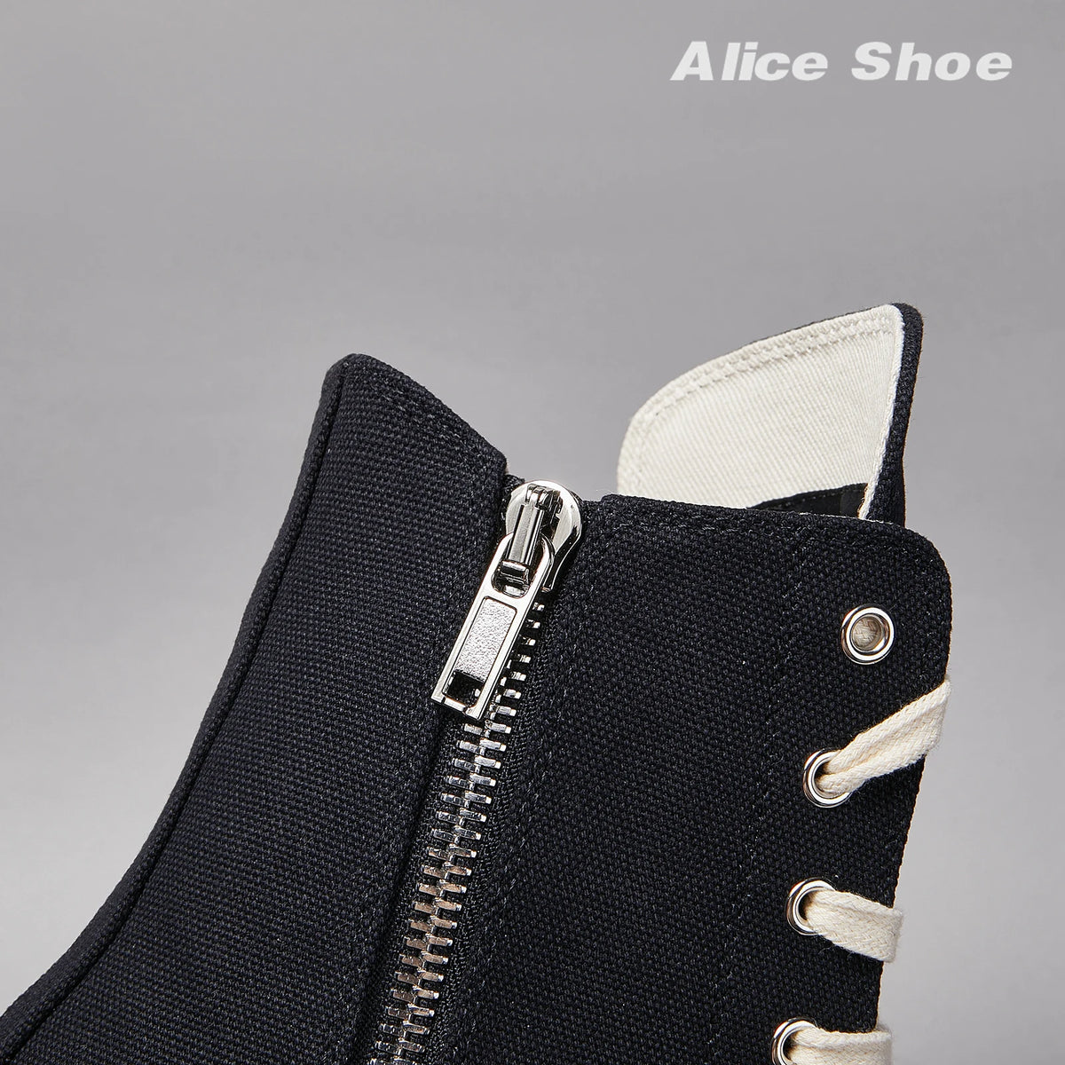 PENDRA Pleated Noir Black Canvas High-Top Zip Thick-Sole Platform Sneakers