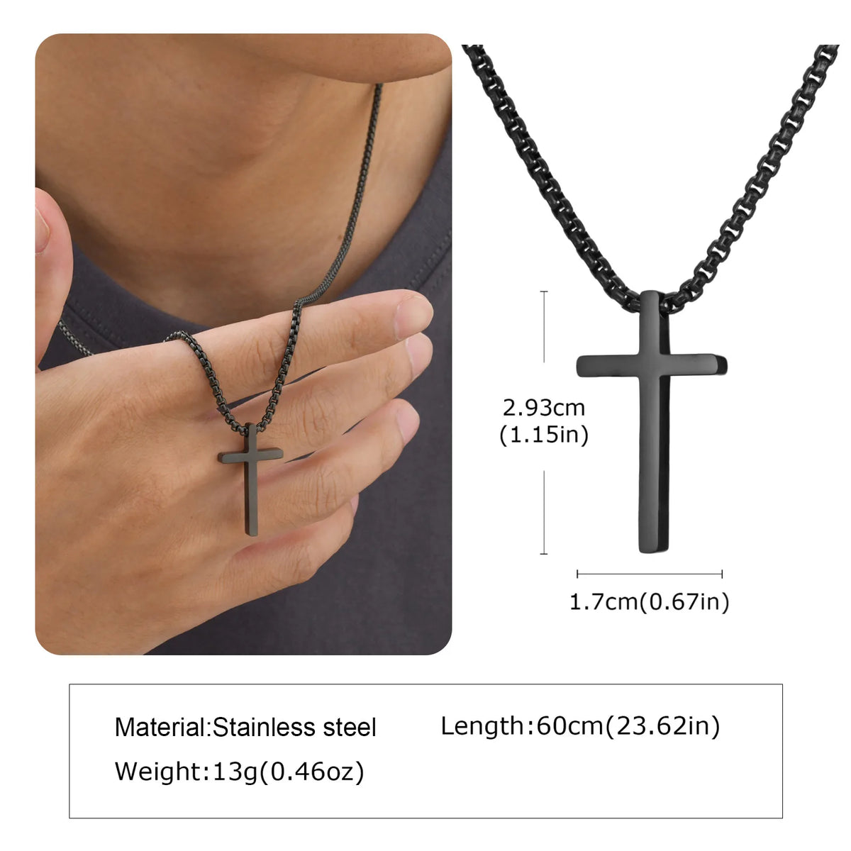 Simple Plain Cross Necklace for Men,Stainless Steel Silver Gold Color Cross Pendant Necklace,Christian Prayer Jewelry Gift