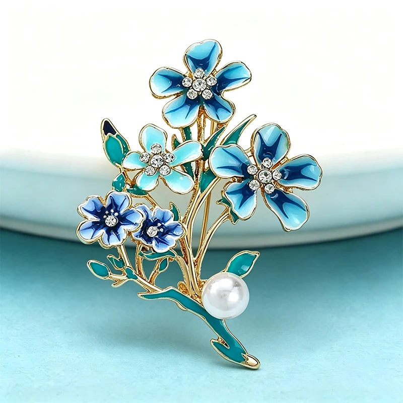 PENDRA Azurelle Elegant Blue Flower Brooch