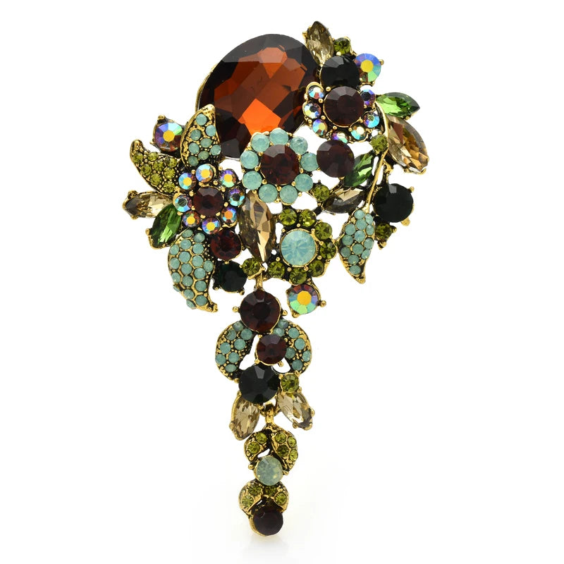 PENDRA Royale 3-Color Crystal Flower Palace Brooch