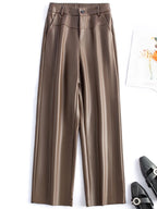 2025 autumn and winter new style leather pants elastic high waisted slim fit commute straight leg pants for women