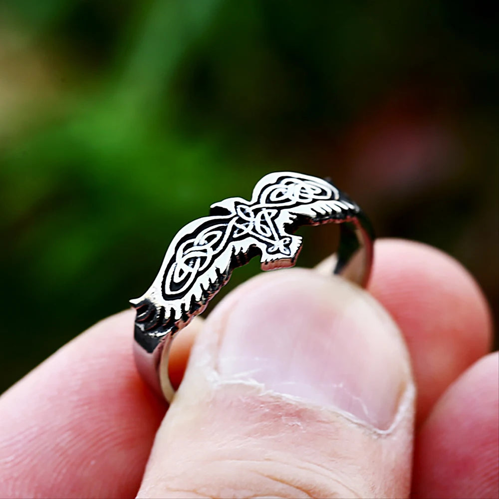 PENDRA Crowrune Nordic Viking Crow Ring