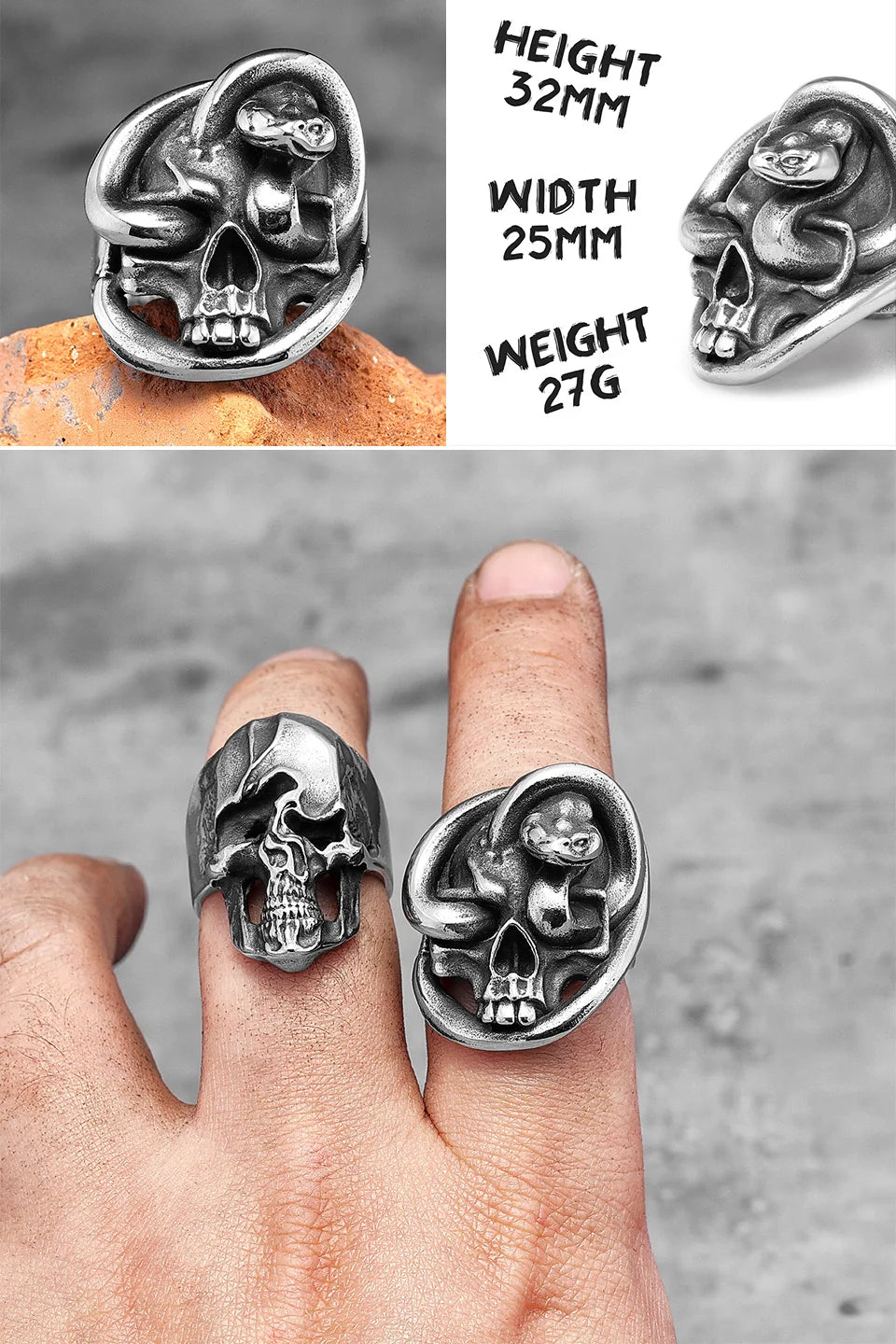 PENDRA Punk Gothic Skull Ring