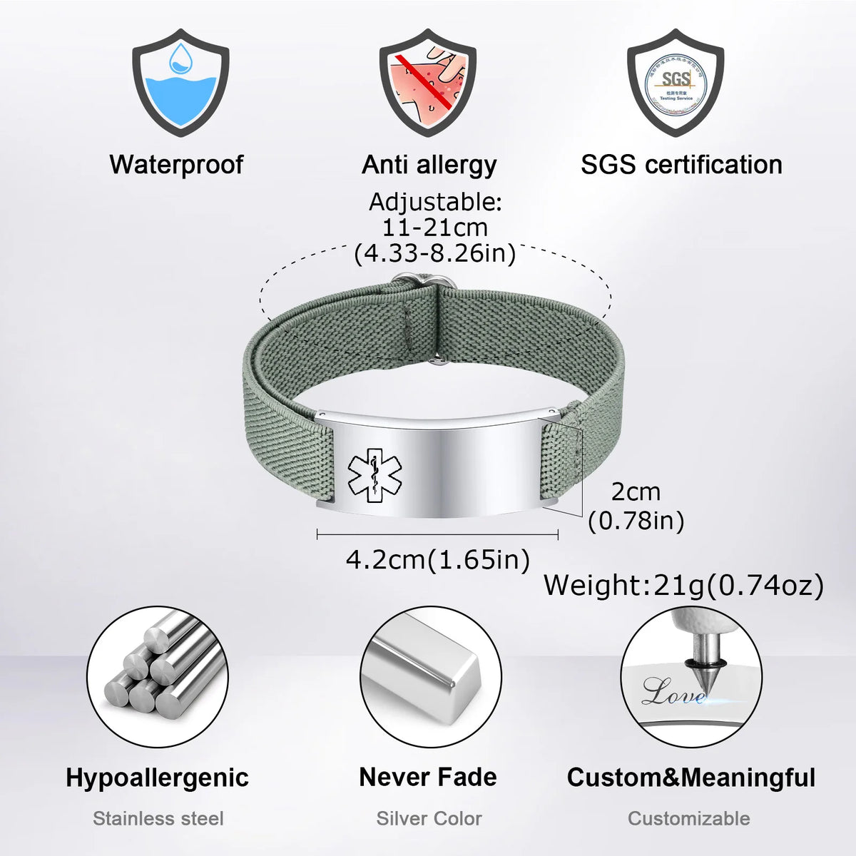 Medical Alert Bracelet for Men Women,Personalized Stainless Steel Elastic Strap Wristband,Gifts for Family Grandparents Patient