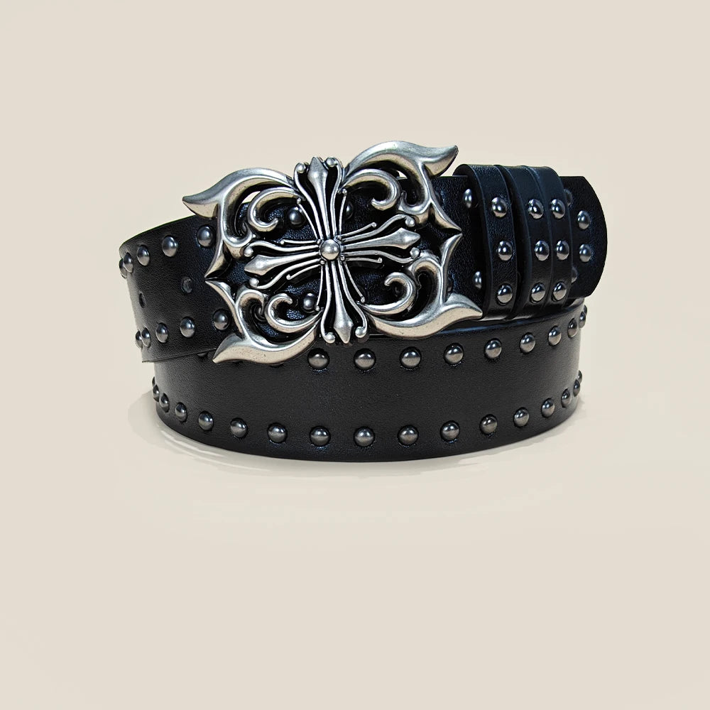 Unisex Jeans Belt Female Punk 3.8cm Wide Belts For Women Plus Size Luxury Designer Cross Men's belt Gothic Rivet Waistband Male