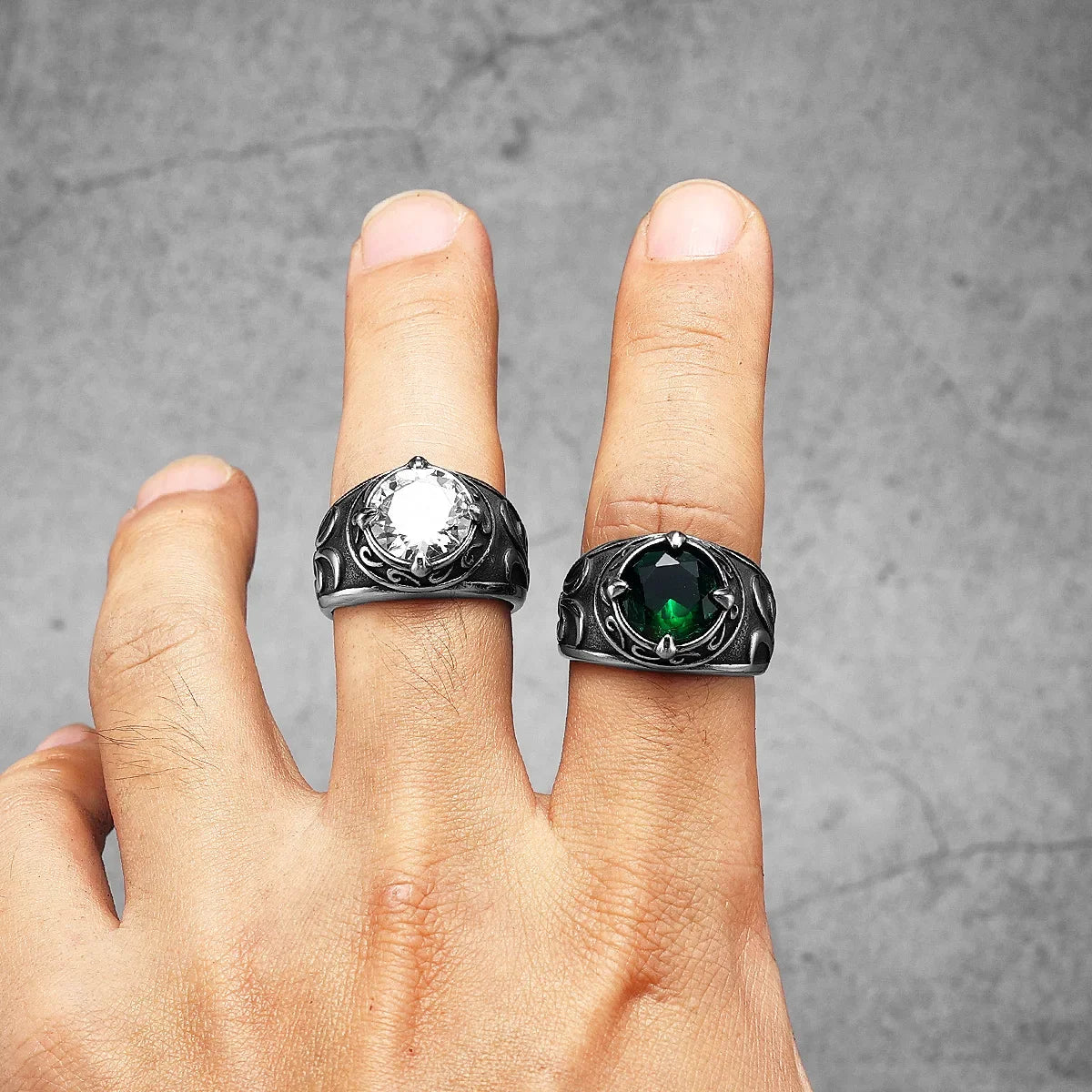 PENDRA Gems Carving Rock Steel Ring