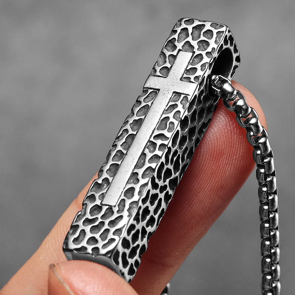 Texture Cross Men Necklaces Stainless Steel Pendant Chain Women Fashion Retro Jewelry Punk New In Accessories Gifts Wholesale