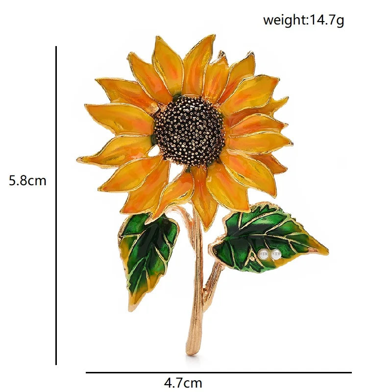 PENDRA Solara Yellow Enamel Sunflower Brooch