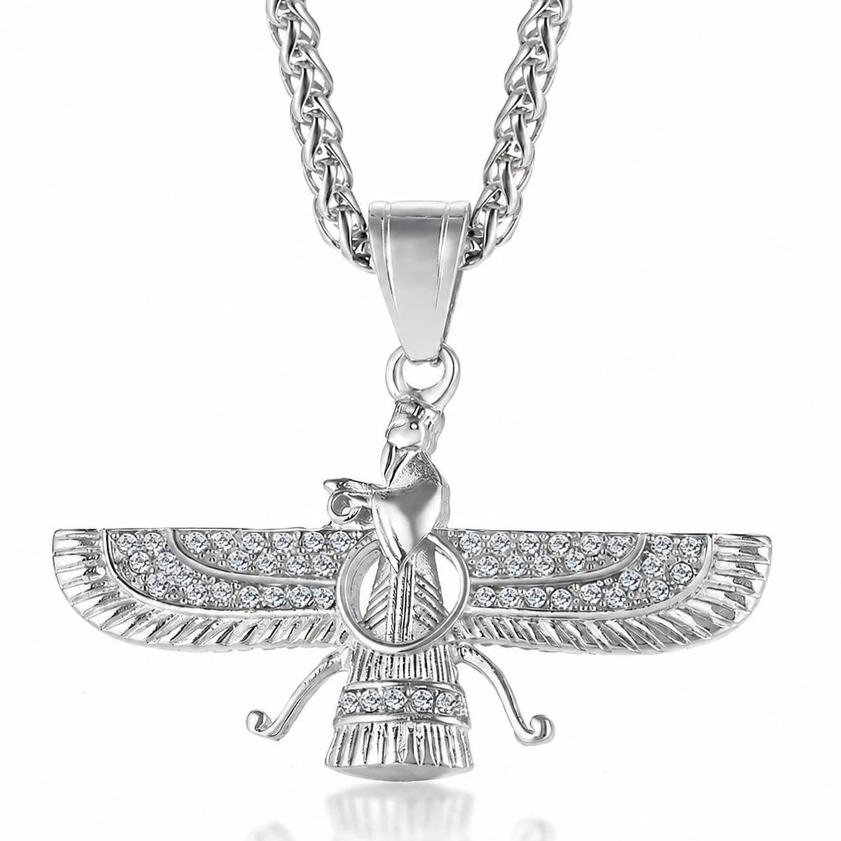 Ahura Mazda Zoroastrian Farvahar Wing Necklace Pendant Stainless Steel Medyan religi Achaemenian Men Jewelry