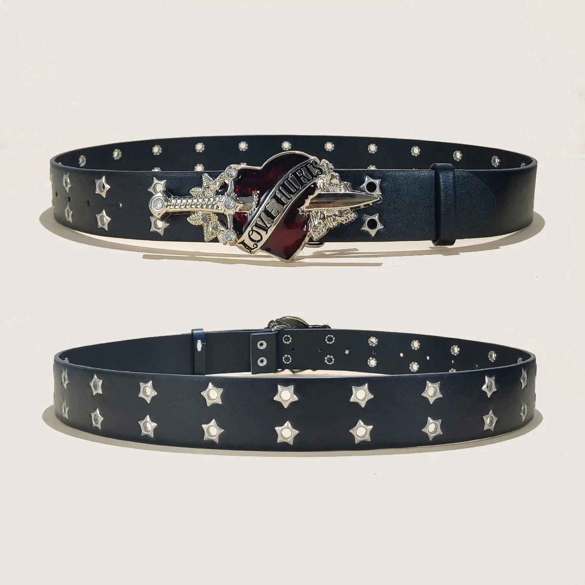Women's Jeans Belt Punk Cool Adjustable Eyelet Leather Belt Fashion 3.8cm Wide Waistband for Men Hole Waist Gothic Accessories