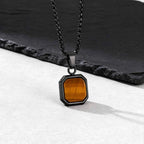 Brown Tiger Eye Stone Necklace for Men,Natural Stone Square Stainless Steel Necklace,Christmas  Anniversary Jewelry Gift