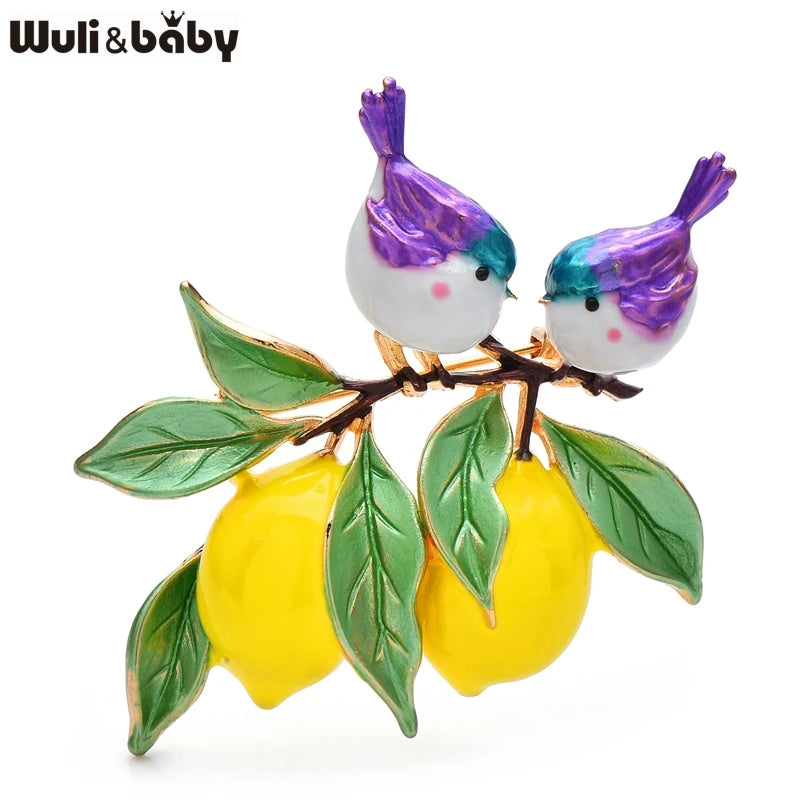 PENDRA Lemonbird Enamel Bird and Lemon Brooch