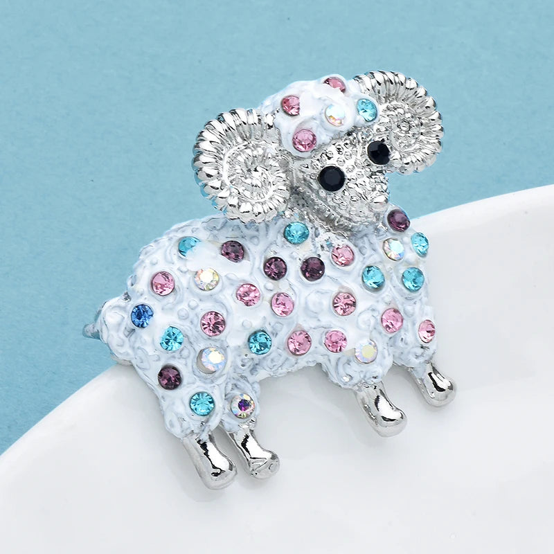 PENDRA Zodiacwool Multi-Color Rhinestone Goat Brooch