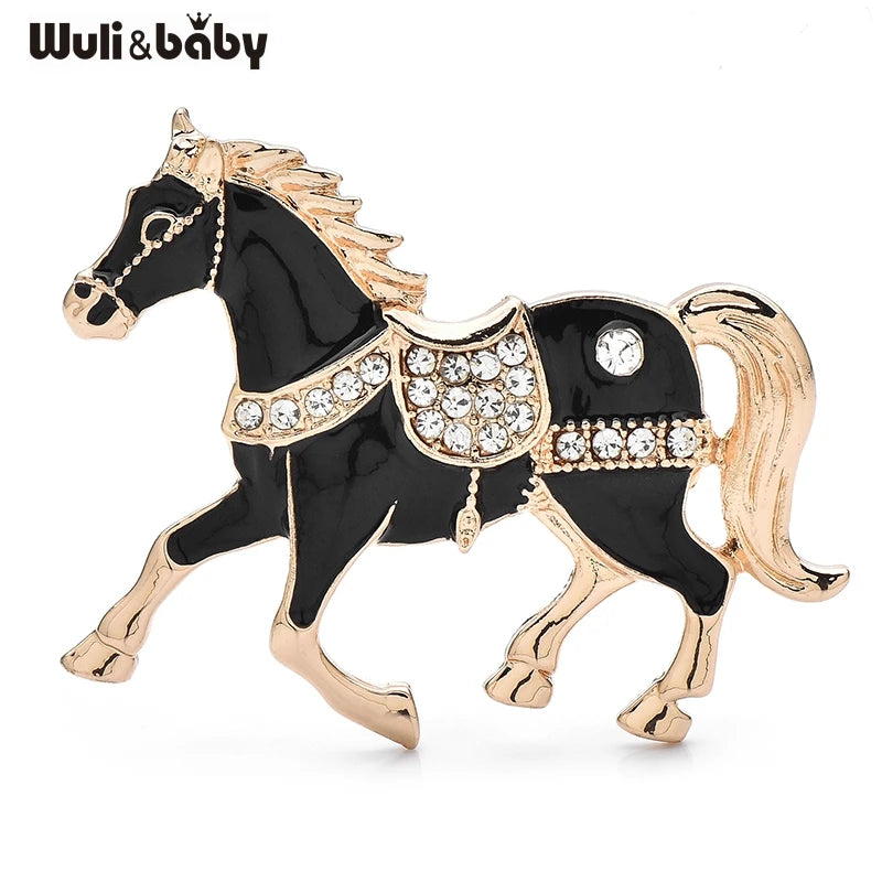 Wuli&baby Tang Dynasty Enamel Running Horse With Saddle 4 Colors Brooch Pins Zodiac Animal Badge Jewelry Gift