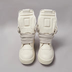 PENDRA White Geobasket White Leather High-Top Zip Thick-Sole Ankle Boots