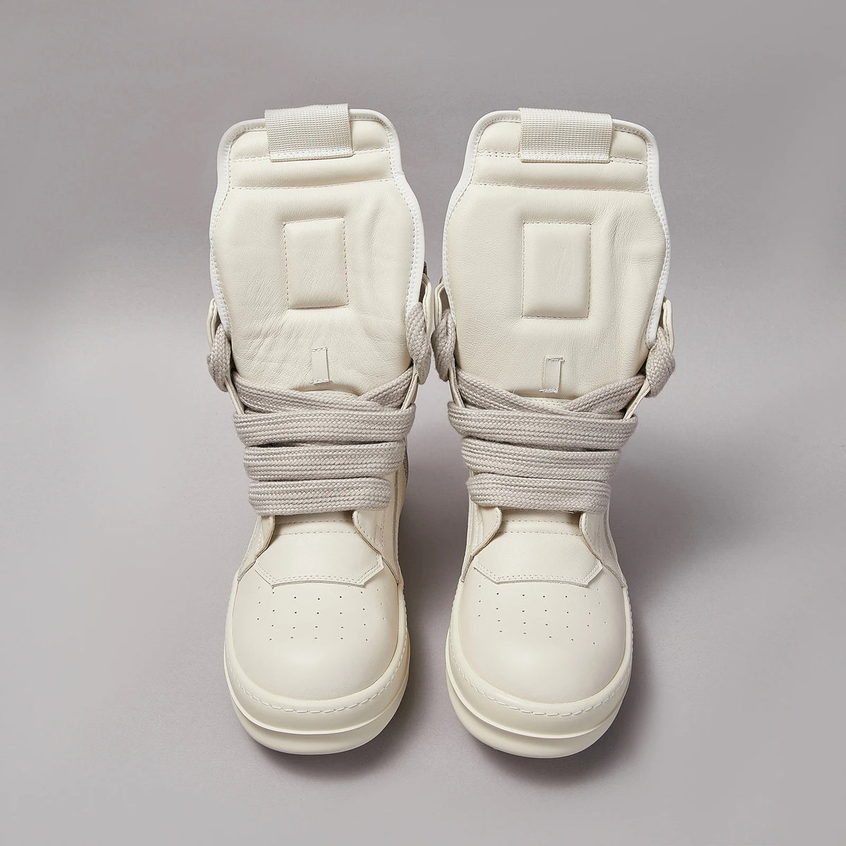 PENDRA White Geobasket White Leather High-Top Zip Thick-Sole Ankle Boots