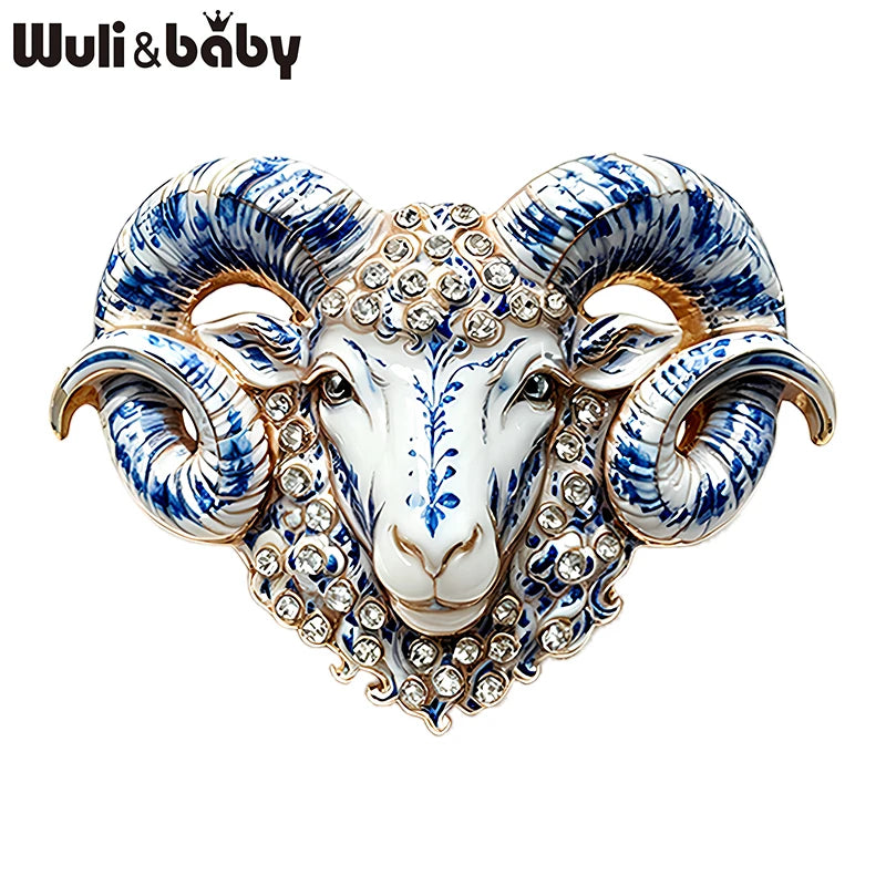PENDRA Capra Enamel Rhinestone Goat Brooch