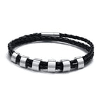 Custom 1-7 Names Multi Layer Leather Bracelet for Men,Stainless Steel Beads Handmade Braided Wristband,Gift for Father Dad
