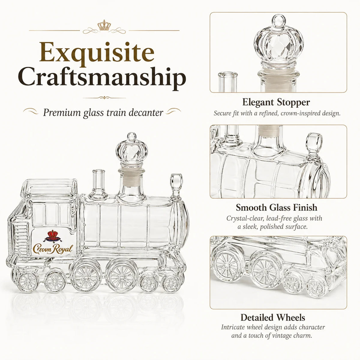 Crown Royal Train Shaped Glass Decanter 350ml Whiskey Bourbon Brandy Bottle Barware Collector Gift