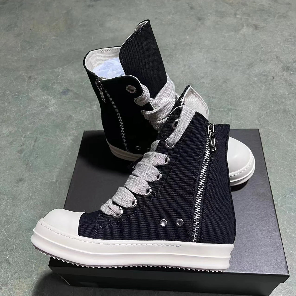 PENDRA Midnight Canvas Black Canvas High-Top Jumbo-Lace Platform Ankle Boots