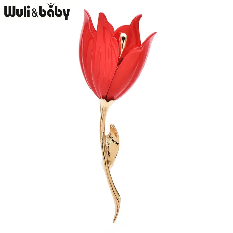 PENDRA Tulippa Large Enamel Tulip Flower Brooch