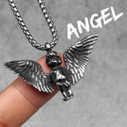 Angel Wing Pray Amulet Stainless Steel Men Necklaces Pendant Chain Punk New in For Couple Women Fashion Jewelry Gifts Wholesale