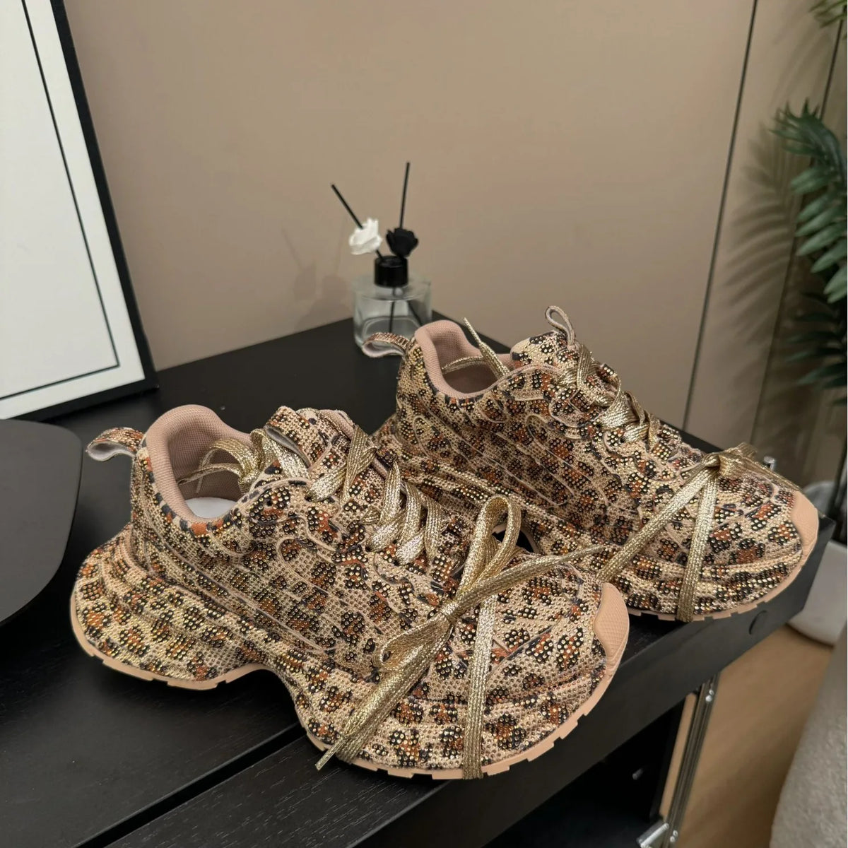 PENDRA Leopard Gold Diamond Shoes