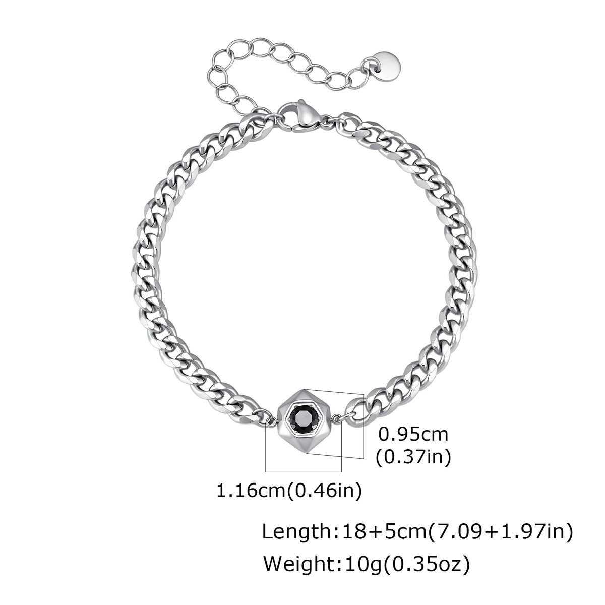 Men Stainless Steel Geometric Necklace,Black Cubic Zirconia Faceted Hexagon Pendant Necklace,Punk Hip Hop Waterproof Jewelry Gif