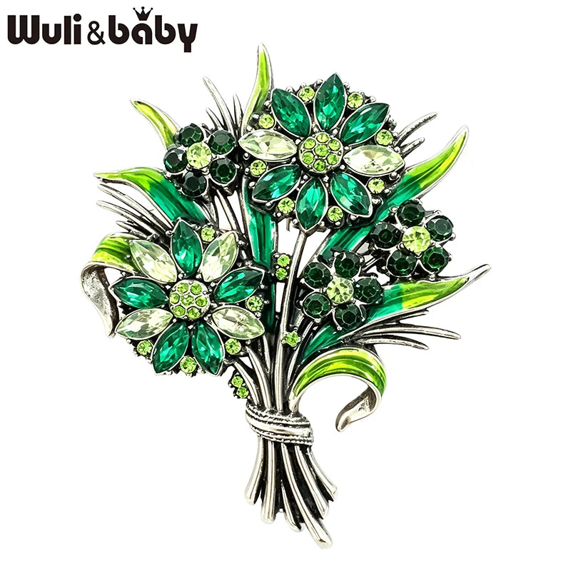 PENDRA Crystaline 4-Color Rhinestone Flower Brooch