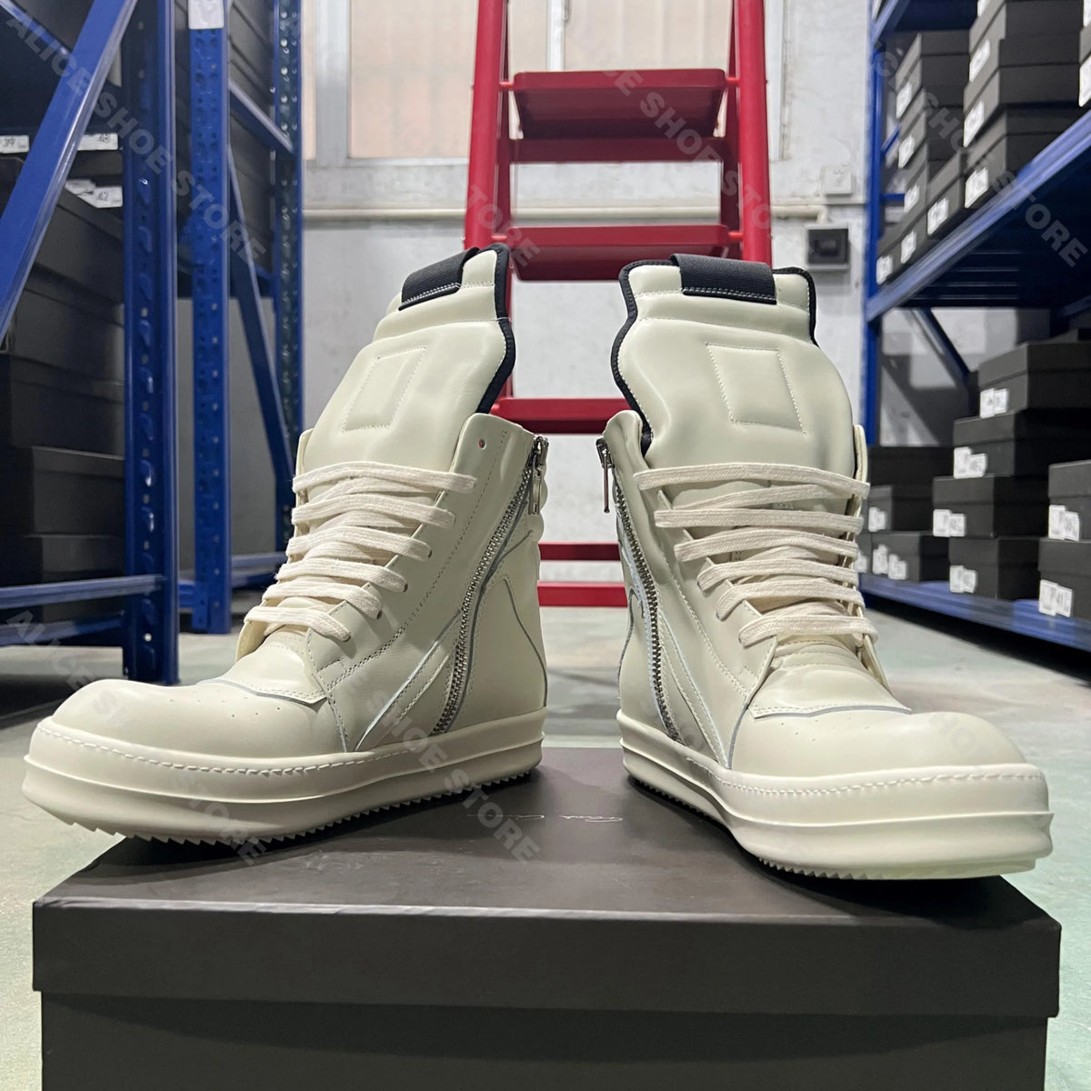PENDRA White Geobasket White Leather High-Top Zip Thick-Sole Edition 2 Ankle Boots