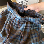 PENDRA Plaid Woolen Elastic Waist Wide Leg Pants