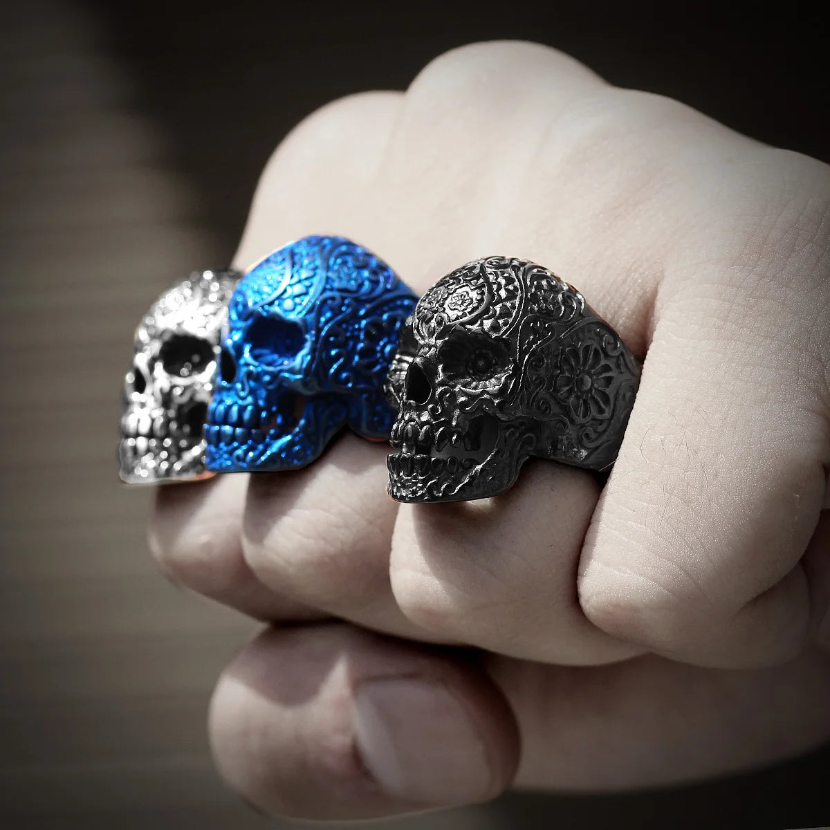 PENDRA Skull Bones Carving Steel Ring