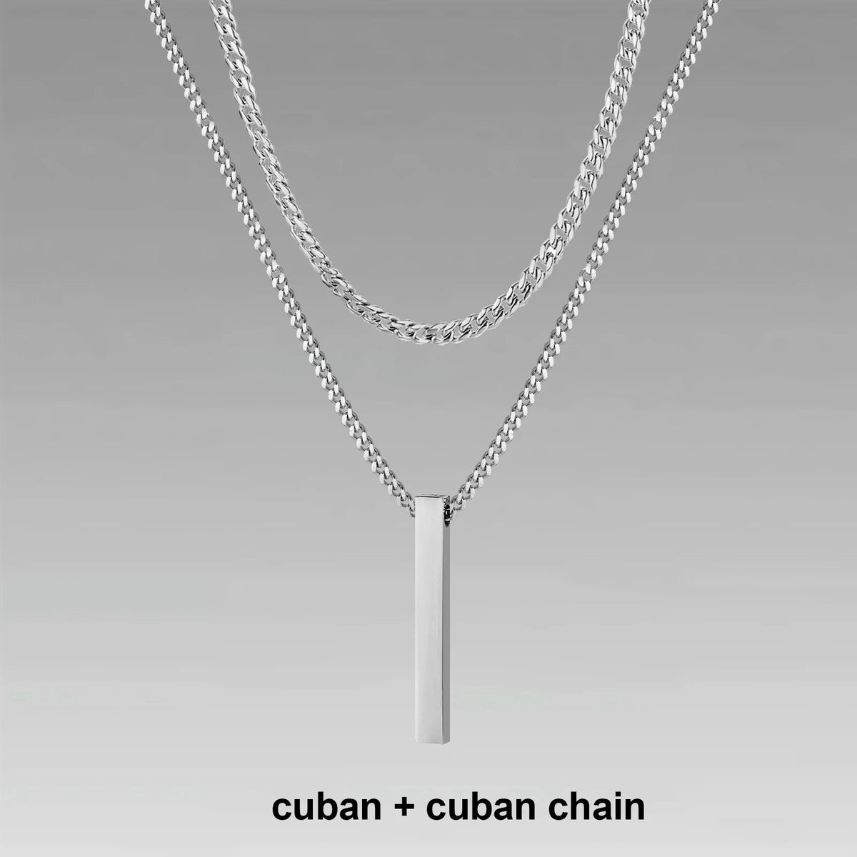 Mens Vertical Bar Necklaces,Stacking Stainless Steel Geometric Pendant with Wheat Rope Cuban Chain,Male Jewelry Gift