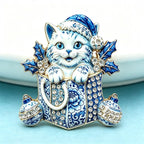 PENDRA Christmas Kitty Rhinestone Brooch