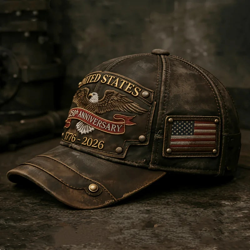 PENDRA Classic Retro American Anniversary Distressed Leather Cap