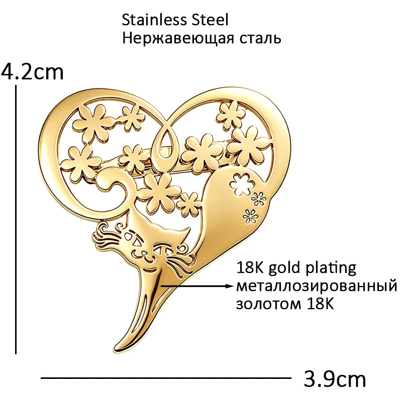 PENDRA Cat Heart Hollow Love Brooch
