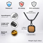 Brown Tiger Eye Stone Necklace for Men,Natural Stone Square Stainless Steel Necklace,Christmas  Anniversary Jewelry Gift