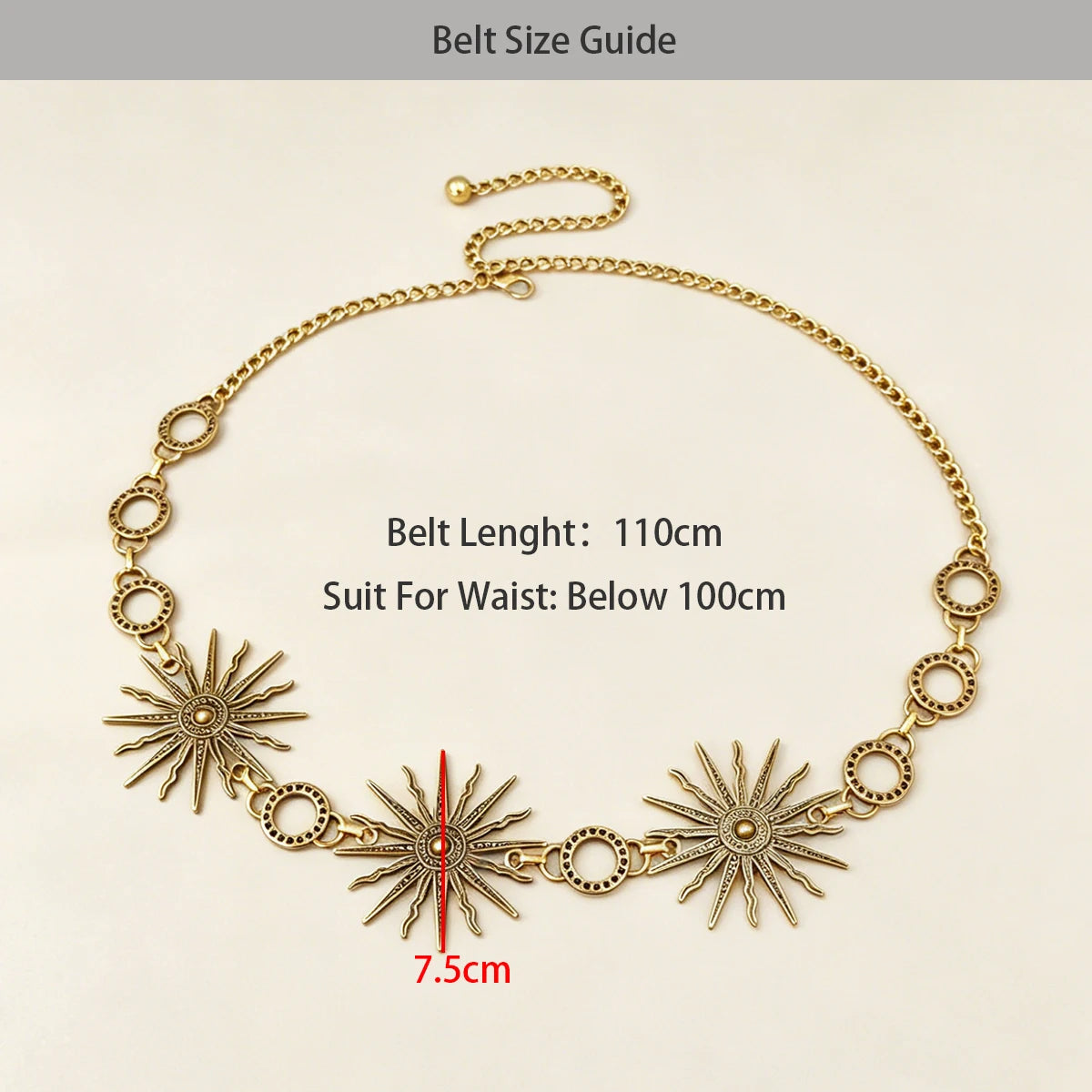 Retro style women's metal waist chain Gothic Decorative Sun carved chain belt high style Vintage Western Cowgirl accessories
