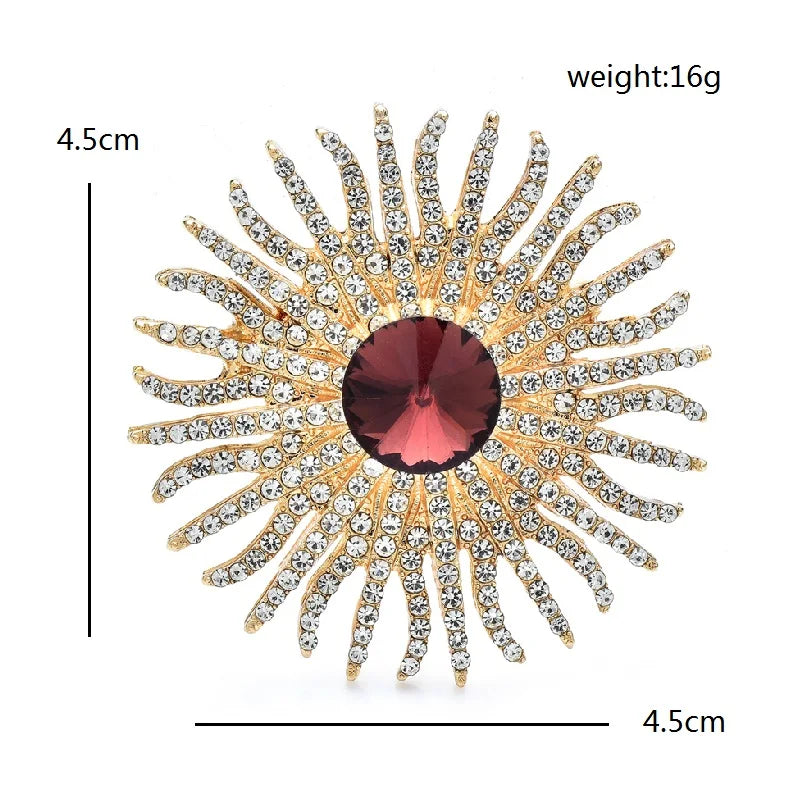 PENDRA Solara Shining Crystal Sun Brooch