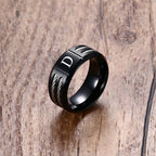 Stylish Black Mens Initial Ring, Waterproof Stainless Steel A-Z Letter Wedding Bands for Male Boys Finger Gift Jewelry
