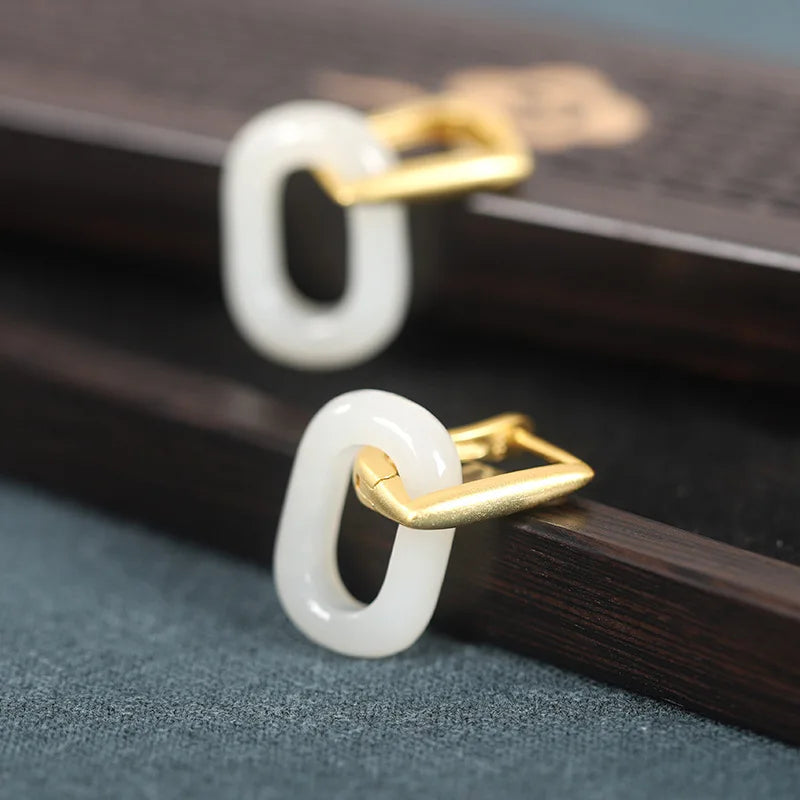 PENDRA Gold Jade Hetian Color Earrings
