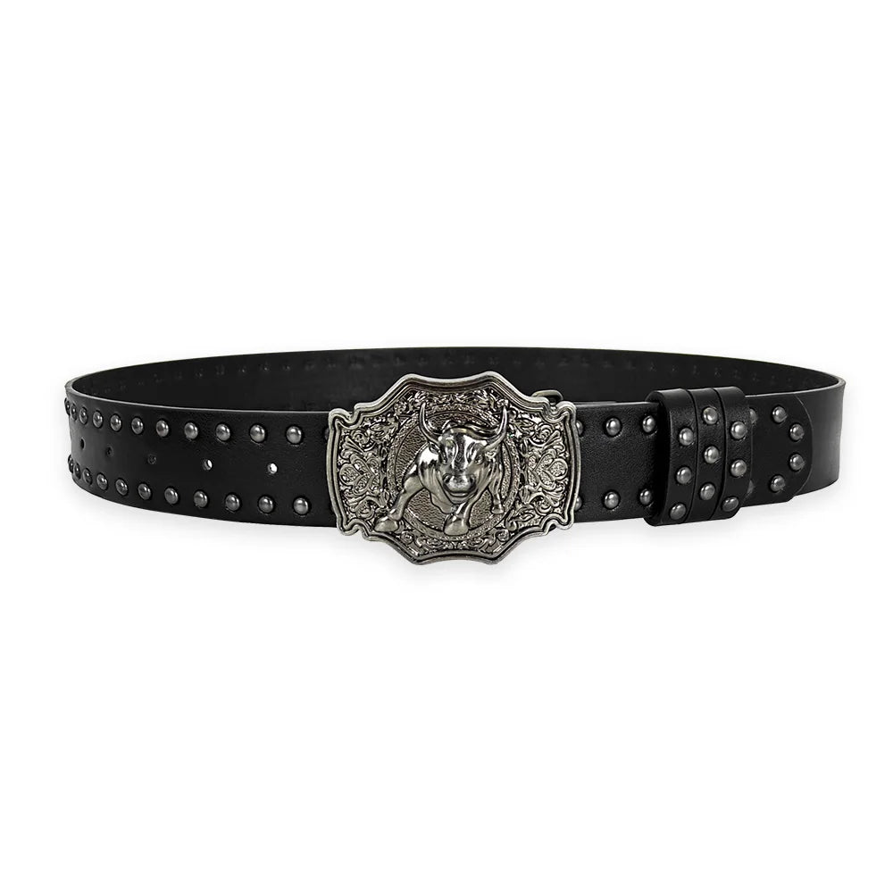 Luxury Desinger Belts For Women High Quality Punk Gothic Rivet Black Jeans Unisex Men Belt Male Paw Bull Buckle Waistband Man
