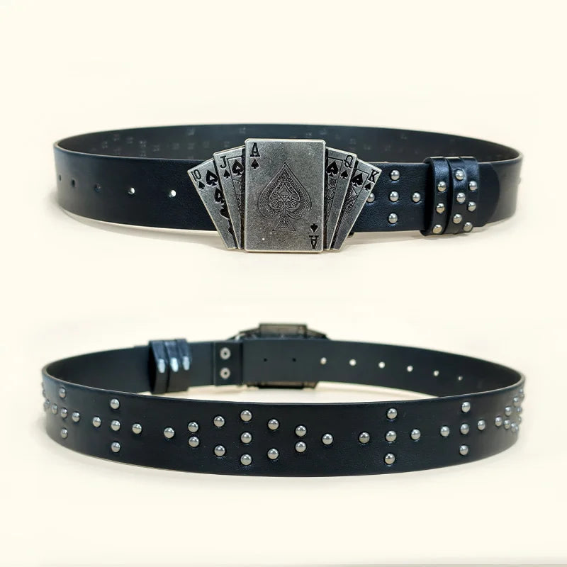 Western Black Belt for Men and Women Poker Rivet Belts Male Fashion Leisure Punk Accessories wide Jeans Waistband Men's Gifts