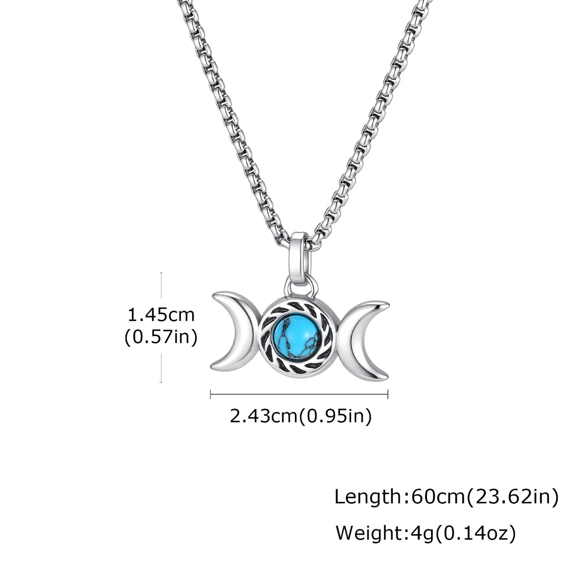 Viking Trinity Knot Natural Stone Necklace for Men,Stainless Steel Turquoise Triple Moon Goddess Necklace,Lucky Amulet Jewelry
