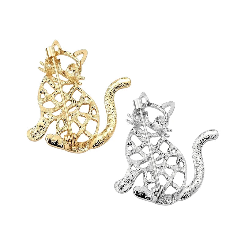 PENDRA Hollow Cat Rhinestone Brooch