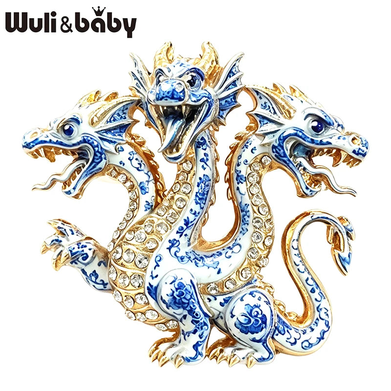 PENDRA Mythic Hydra Three-Headed Rhinestone Brooch