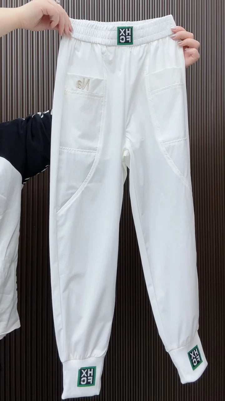 Fashion Summer Harem Pants Female 2025 New Letter Women's Sports Pants Quick Dry Tie Feet Elastic Waist Casual Trousers