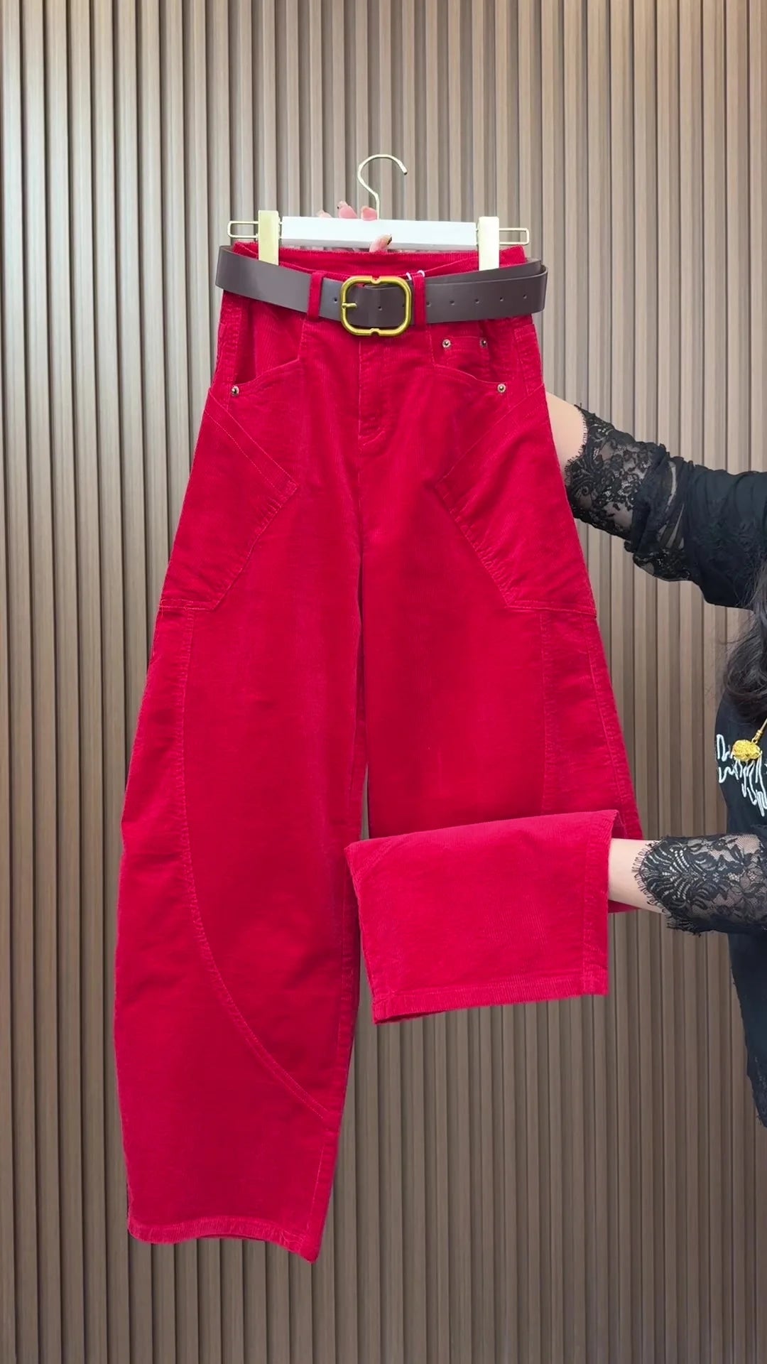 PENDRA Curved Cut Woolen Wide Leg Pants