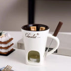 European Candle Cup Cheese Chocolate Melting Ceramic Mug Heating Food Ceramic Mug with Fork Creative Coffee Mug Tableware